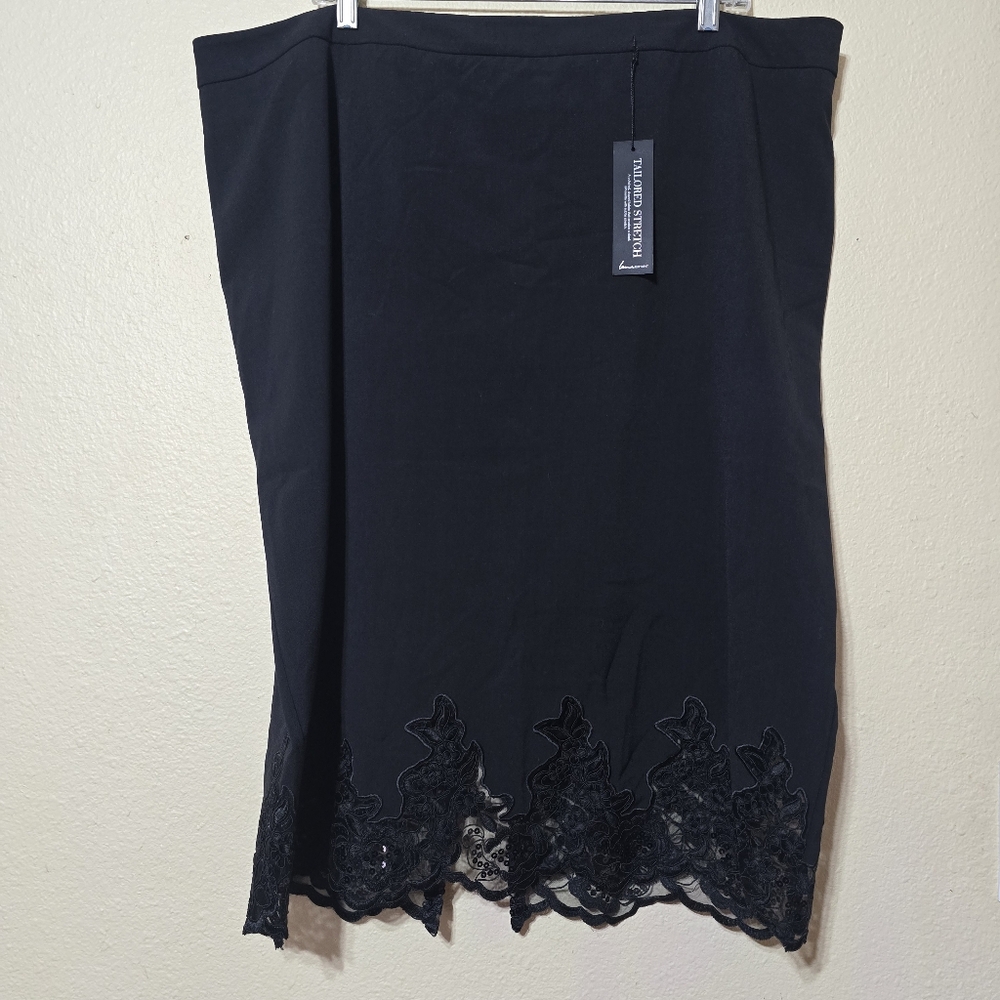 Lane Bryant Black Tailored Stretch Lined Pencil Skirt Lace Hem size 22